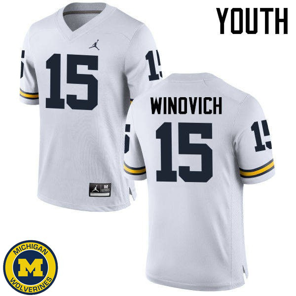 Youth University of Michigan #15 Chase Winovich White Official Game Jersey